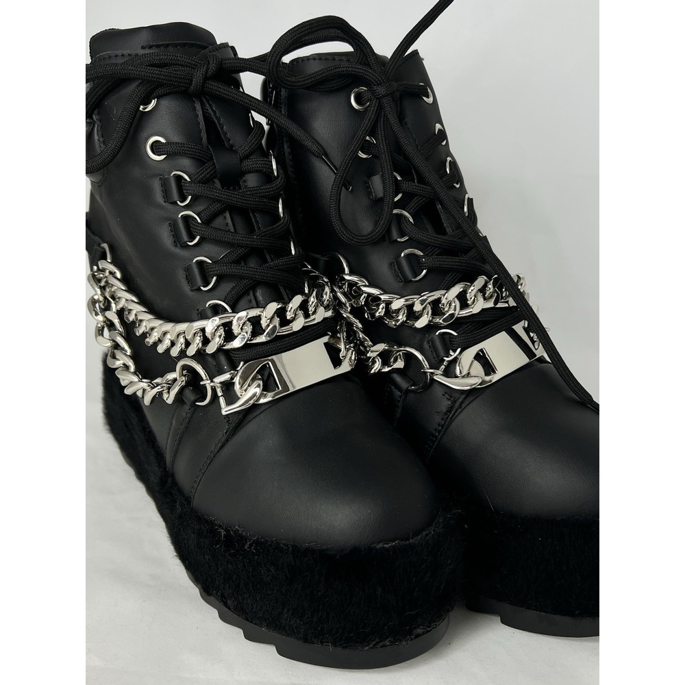 Jeffrey Campbell Binske Boots Women 10 Black Platform Chain Goth Punk Fur